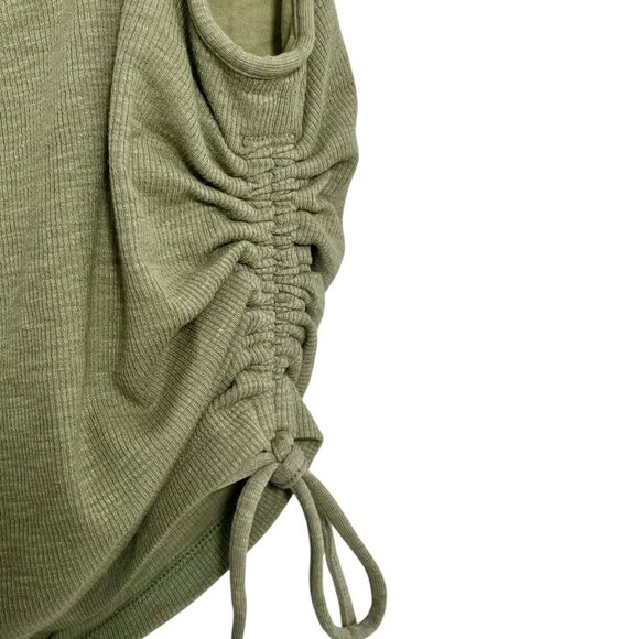 NWT aerie Ribbed Ruched Scrunched Side Tie Spaghetti Strap Crop Top Olive M - Picture 7 of 11